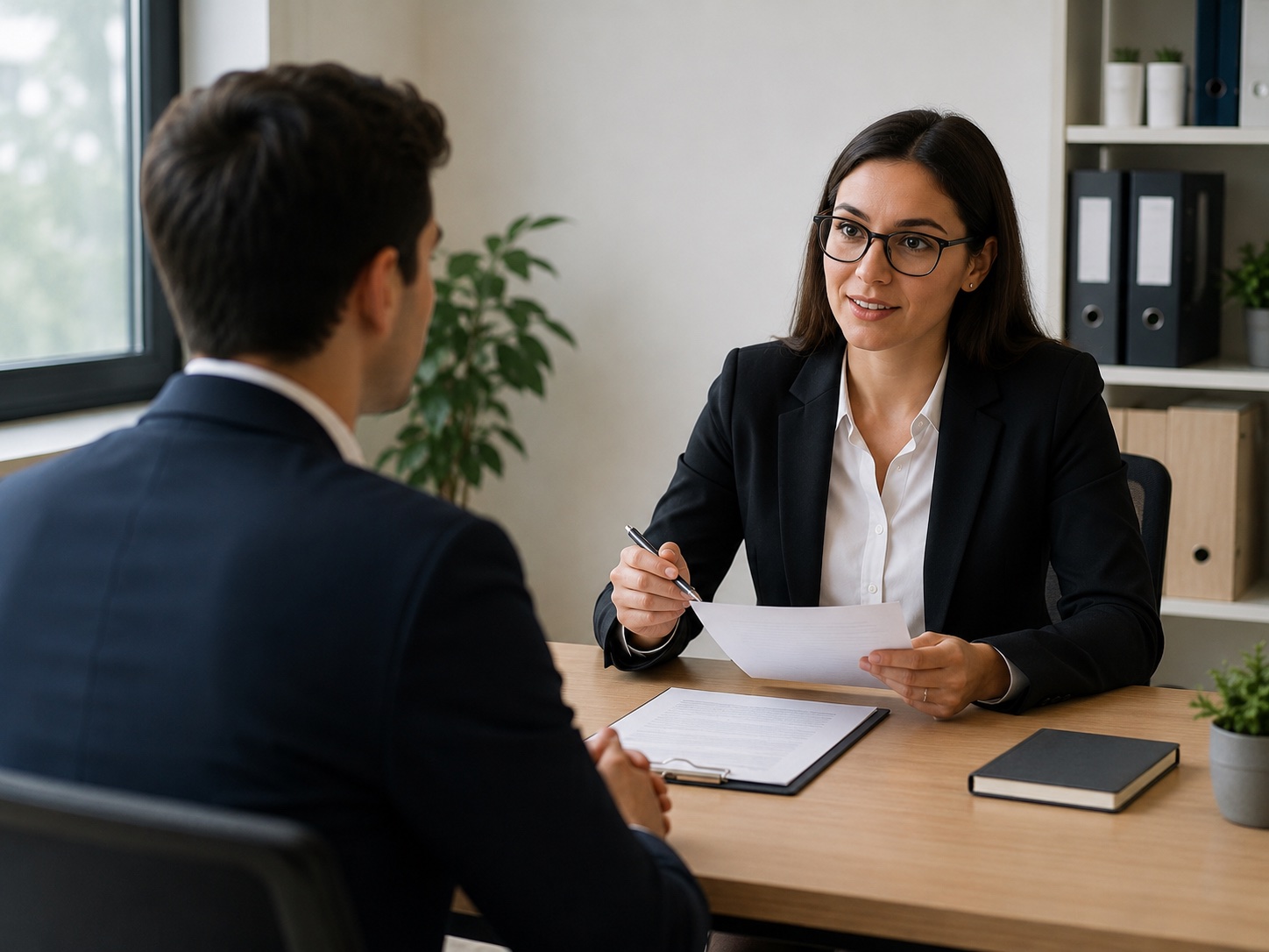 Professional job interview with a recruiter reviewing a resume