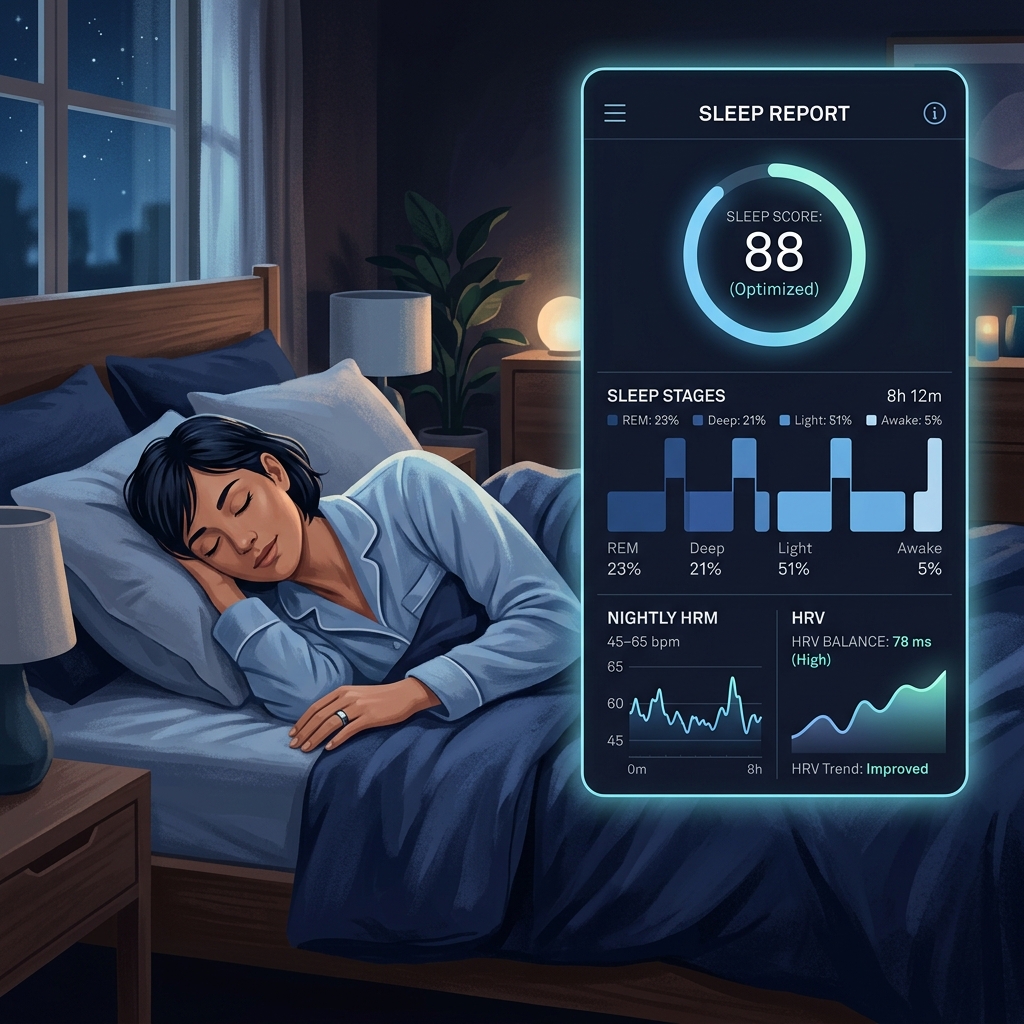 Sleep tracking app showing deep sleep and REM stages